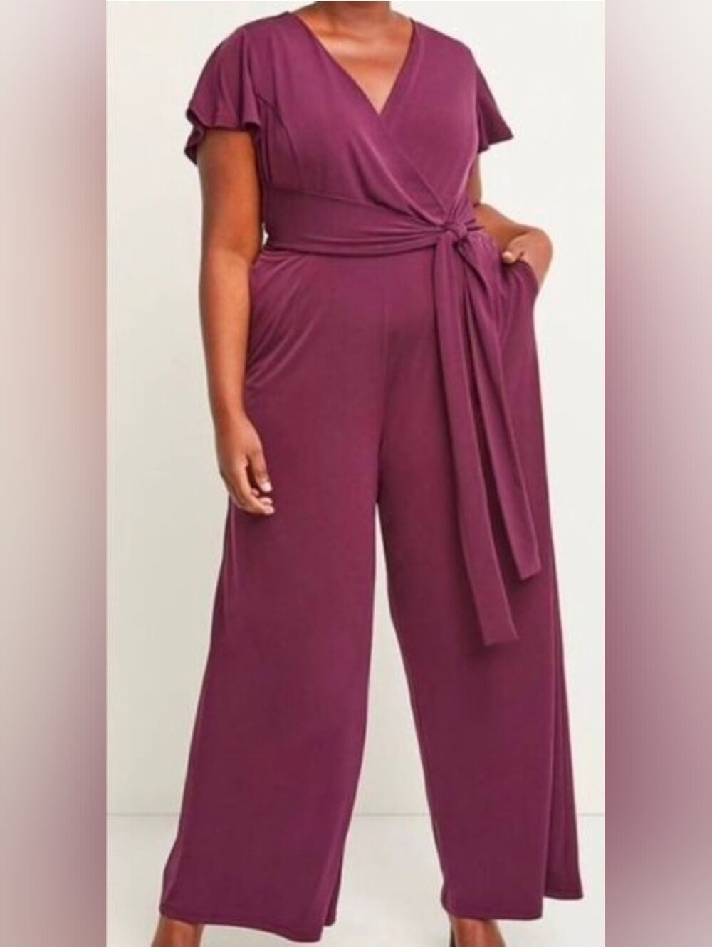 Lane Bryant NWT SIZE 18/20 Wrap-Front Wide Leg Jumpsuit in Plum